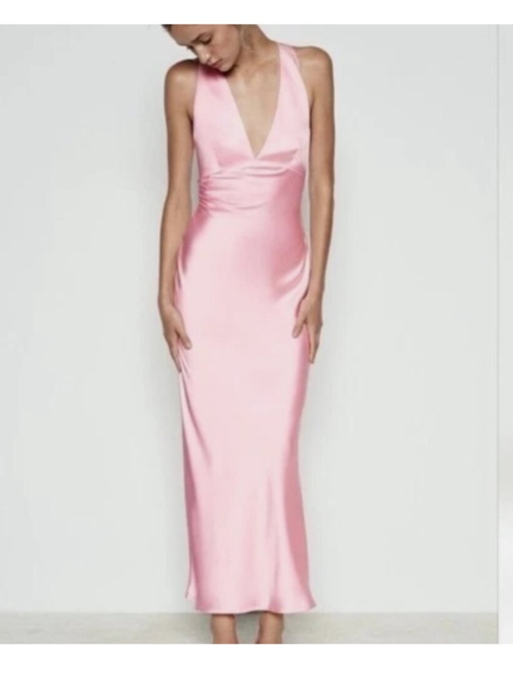 Zara Satin Effect Midi Dress with Cross Back